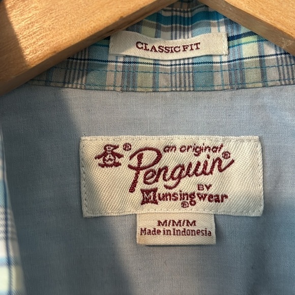 Original Penguin classic fit blue plaid button down shirt size M - Picture 4 of 7